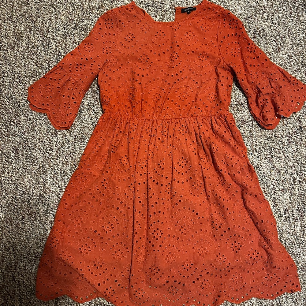 Roolee Rust Long Sleeve Eyelet Dress